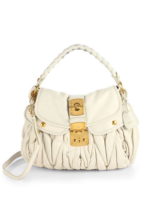 miu miu matelasse leather shoulder handbag|White Matelassé Nappa Leather Shoulder Bag .